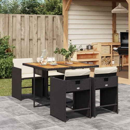 Vista 20 de Beige 5-Piece Outdoor Patio Dining Set with Foldable Chairs Cream Cushions Poly Rattan Furniture for Compact Storage Garden Backyard Balcony Use