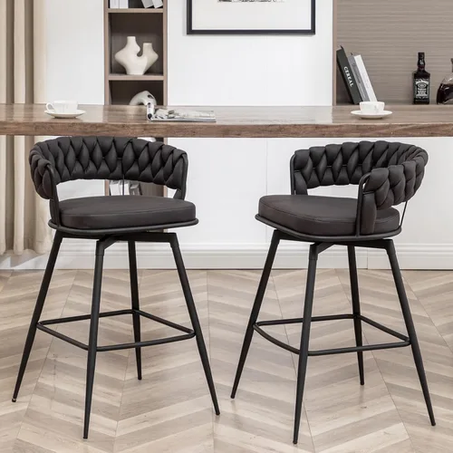 Vista 11 de Canxkun Juego de 2 taburetes de bar de altura de mostrador, sillas de bar modernas de 26 pulgadas con respaldo tejido, taburetes de bar giratorios