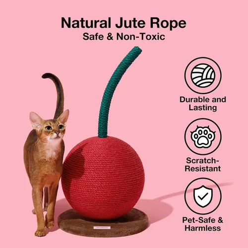 Vista 5 de VETRESKA Cherry Poste Rascador para Gatos, 22.64" de Alto Rascador para Gatos con Bola de Cuerda de Yute, Poste Rascador Vertical para Gatos