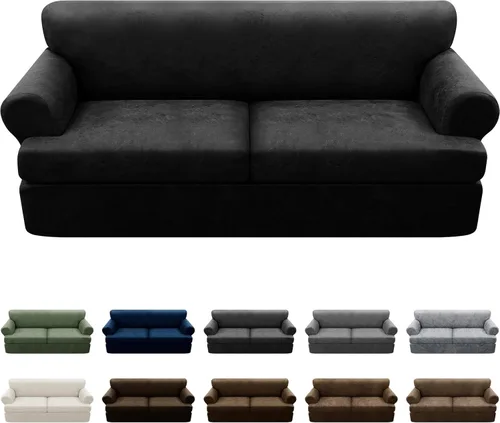 Vista 131 de Fundas para Sillón de 2 Piezas con Cojín en T, Fundas de Aspecto de Cuero para Sofá, Fundas para Sillas, Protector de Muebles Elástico, Funda