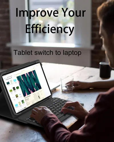 Vista 6 de Funda universal para tablet con teclado para tabletas de 9", 9.7", 10.1", 10.2", 10.4", 10.5", 10.9", 11", con teclado Bluetooth retroiluminado de 7