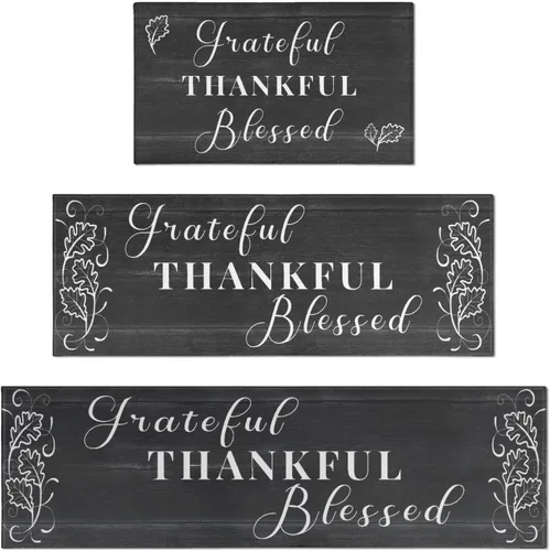 Vista 18 de Grateful Thankful Blessed - Juego de 2 alfombras de cocina antideslizantes beige y alfombrillas acolchadas cómodas para cocina, suelo de cocina