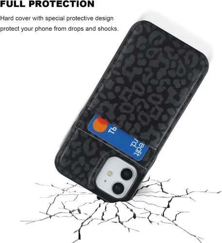 Vista 6 de Vaburs Funda compatible con iPhone 12 y iPhone 12 Pro con tarjetero de crédito, diseño de leopardo negro, cierre magnético de piel sintética de alta