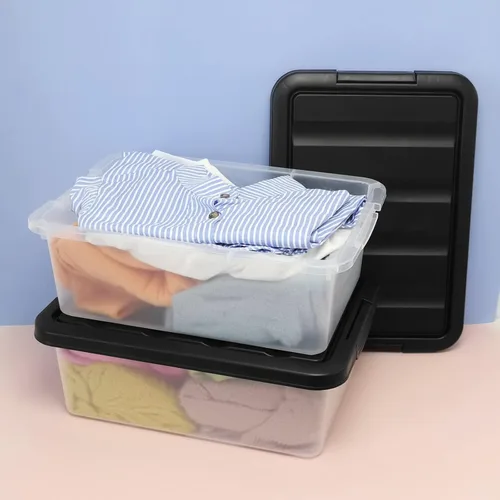 Vista 3 de Wekioger Caja de almacenamiento de plástico versátil con tapas negras, 14 cuartos de galón, 2 paquetes