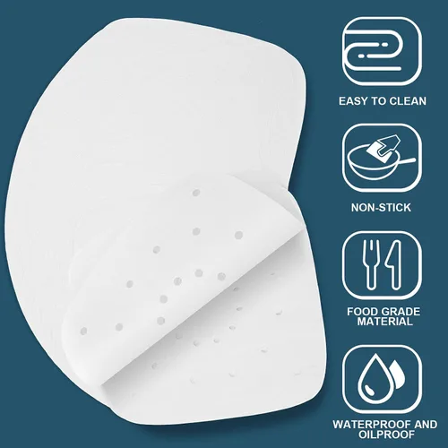 Vista 2 de 200 piezas de papel pergamino desechable para freidora de aire de 8.5 pulgadas, perforado premium para freidora de aire, vaporera, sartenes, sin