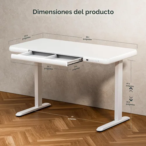 Vista 3 de FLEXISPOT Comhar - Escritorio de pie eléctrico de cristal puro con cajones, escritorio y puertos de carga USB, escritorio ergonómico de altura