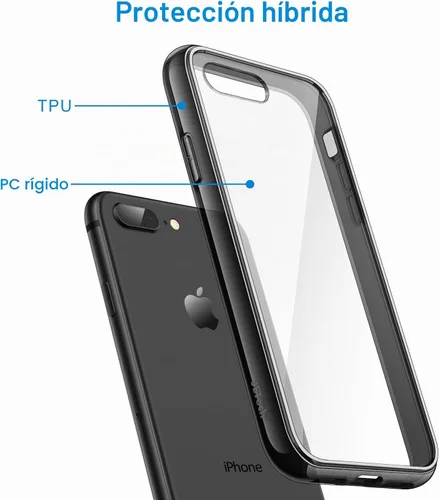 Vista 3 de JETech funda para iPhone 7 Plus de alto impacto, a prueba de rayaduras, parte posterior transparente para iPhone 7 Plus, 5.5 pulgadas, Negro
