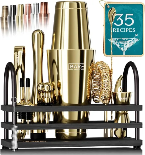Vista 11 de BARE BARREL Mixology Bartender Kit Bar Set Juego de coctelera de 14 piezas Herramientas de mezcla de Martini Barware para el hogar 35 tarjetas