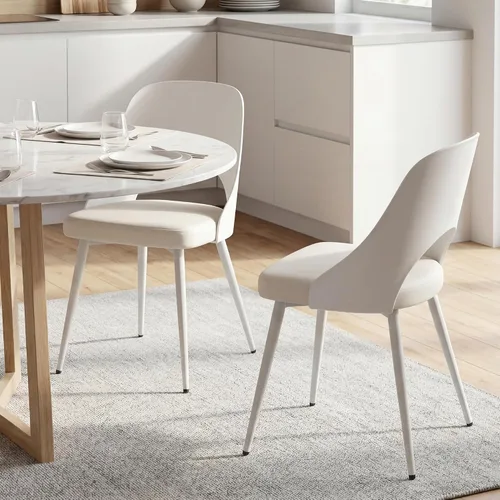 Vista 7 de Juego de 2 sillas de comedor tapizadas modernas de mediados de siglo con patas de metal y cojín de piel sintética para cocina, restaurante