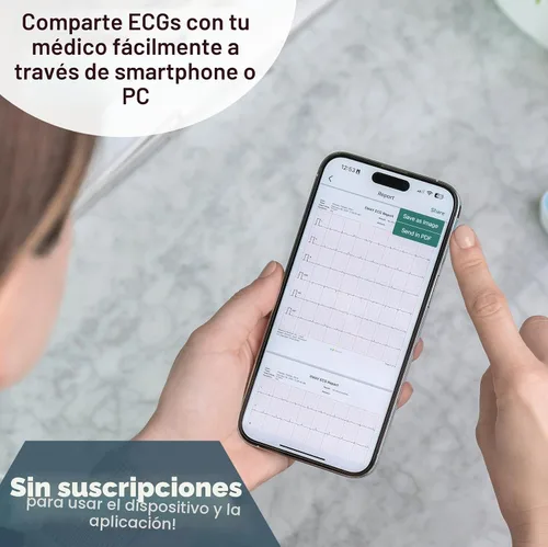 Vista 6 de EMAY 6L Monitor ECG portátil Graba ECG y frecuencia cardíaca en 6 canales Compatible con Smartphone y PC No se requiere suscripción