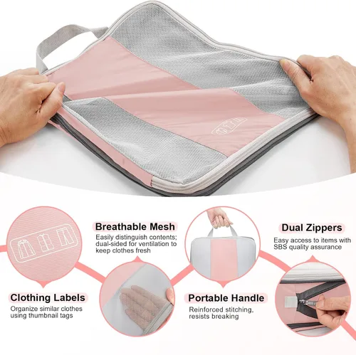 Vista 6 de Juego de 8 cubos de compresión para artículos esenciales de viaje, cubos de embalaje expandibles compresibles para maleta, bolsas organizadoras