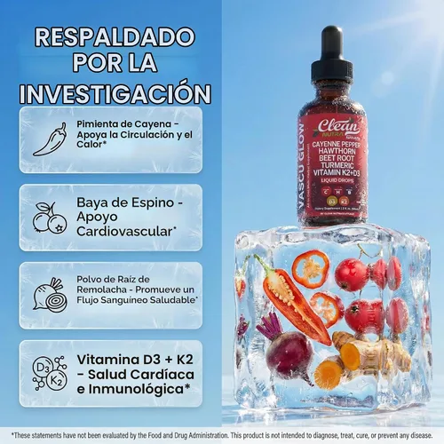 Vista 3 de Clean Nutra - Suplemento líquido de gotas de pimienta de cayena + bayas de espino, vitamina D3 K2 polvo de raíz de remolacha, canela de Ceilán