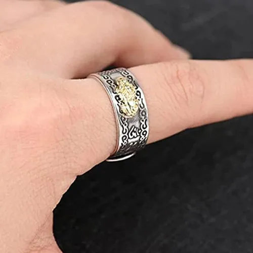 Vista 5 de SLINHEWEI Anillo de Feng Shui Pixiu Mantra 2023, anillo Pixiu Feng Shui para hombres y mujeres, anillo ajustable para riqueza y protección, amuleto