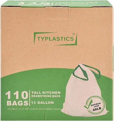 Vista 6 de TYPLASTICS Bolsas de basura de 13 galones de alto con cordón para cocina, 110 unidades basura, Oficina, Reciclaje