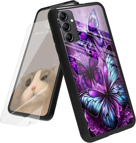 Vista 134 de Funda para Samsung Galaxy A12 5G con protector de pantalla, parte trasera de vidrio templado + TPU de silicona suave que absorbe los golpes