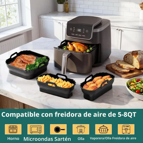 Vista 2 de Plegable 9 pulgadas Air Fryer Silicone Liners para Ninja AF141 5QT AF181 Negro