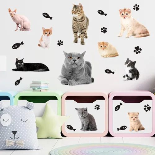 Vista 4 de Calcomanías de pared 3D con diseño de gatito, calcomanías removibles para pared, diseño de patas de gato, calcomanías de pared para despegar y Kitty