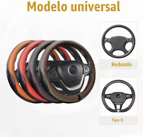 Vista 3 de Funda de cuero para volante, suave, transpirable, antideslizante, protector para automóvil, camión, SUV, ajuste universal de 15 pulgadas