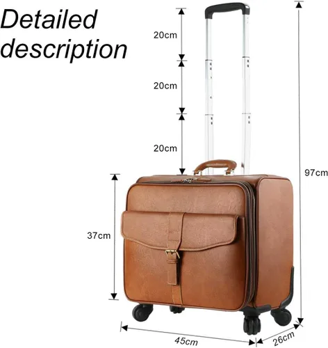 Vista 4 de Leathario Maleta con ruedas de cuero para laptop, maletín con ruedas, Marrón, XL