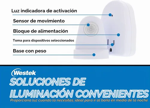 Vista 3 de Westek Control de Luz de Enchufe con Sensor de Movimiento Enchufable, Paquete de 2 - Dispositivo Sensor de Movimiento Interior Activa las Luces