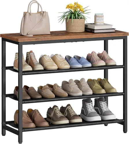 Vista 9 de HOOBRO - Zapatero con 3 estantes de PU, organizador de almacenamiento de 4 niveles para armario y entrada, con capacidad para 9-12 pares de zapatos