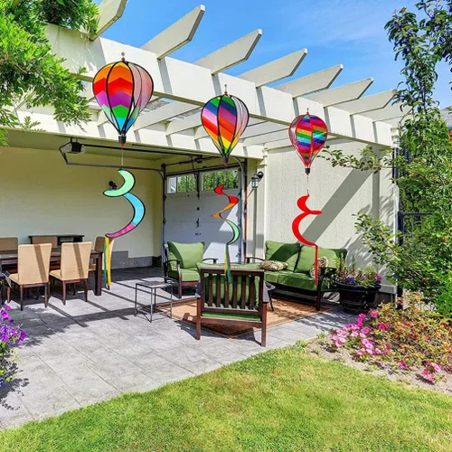 Vista 4 de 2 piezas de globos de decoración Windsock globo de aire caliente globo de aire caliente molino de viento adornos decoraciones de patio hilanderos