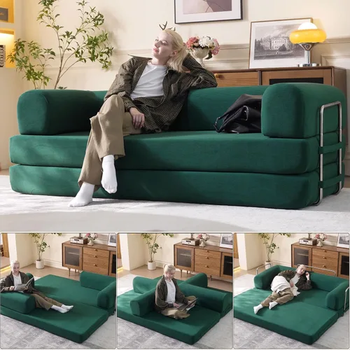 Vista 12 de WHGBJA Sofá cama 3 en 1 para sala de estar/dormitorio, convertible, modular Tumbona sin huesos de 79 pulgadas, sofá biplaza de gran tamaño, sofá