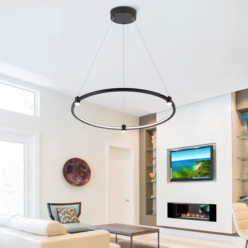 Vista 6 de Lámpara colgante LED moderna regulable de 23.6 pulgadas, color negro, 1 anillo circular, para sala de estar, comedor, cocina, oficina, vestíbulo