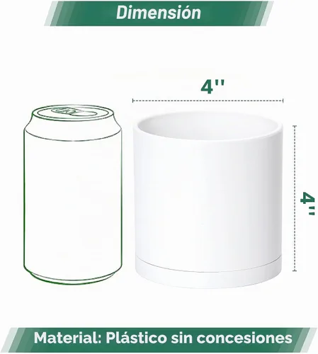 Vista 2 de D'vine Dev - Paquete de 2 macetas de plástico modernas de 4 pulgadas, pequeñas macetas de jardín para plantas con orificios de drenaje y platillos