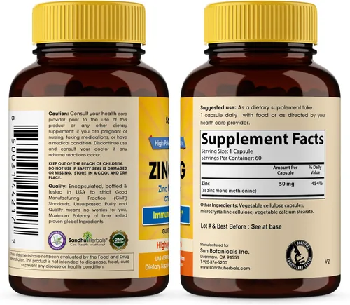 Vista 4 de Cápsulas de zinc de 50 mg para hombres y mujeres, 60 unidades Suplementos de zinc altamente absorbibles para apoyo del sistema inmunológico