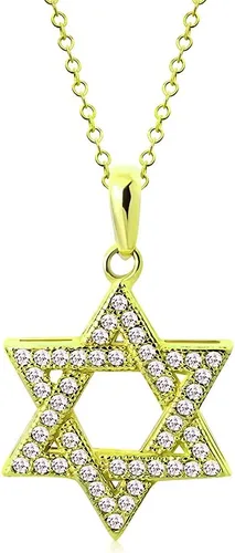 Vista 11 de Collar con colgante de plata de ley 925 con estrella judía de David con circonita cúbica blanca