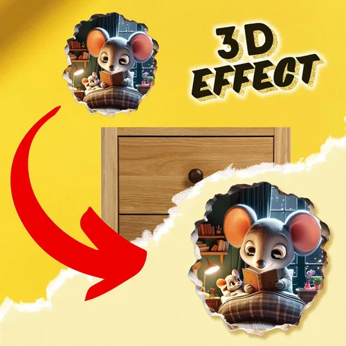 Vista 2 de Calcomanía de pared 3D con agujero de ratón - Calcomanía decorativa para pared de habitación de niños - Desmontable, se pega y se despega