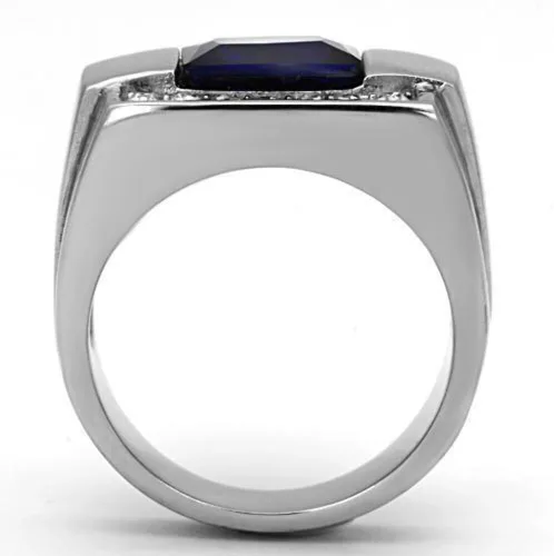Vista 3 de Anillo Color Plata Para Hombres y Ninos de Acero Inoxidable Piedra Zafiro 10