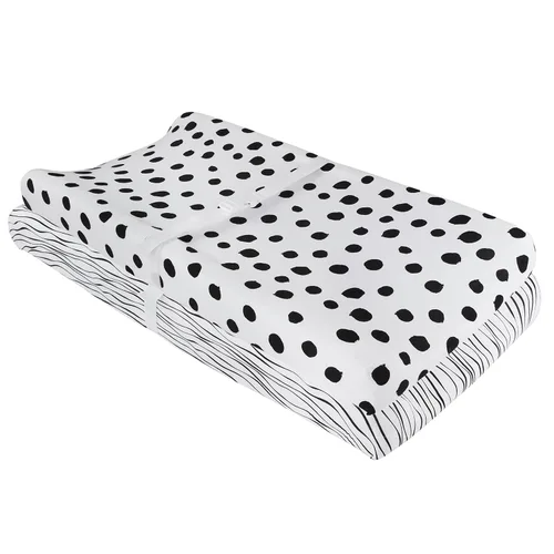Vista 5 de Ely's & Co - Juego de fundas para cambiador, 2 unidades, 100% algodón de jersey, rayas y puntos abstractos en blanco y negro