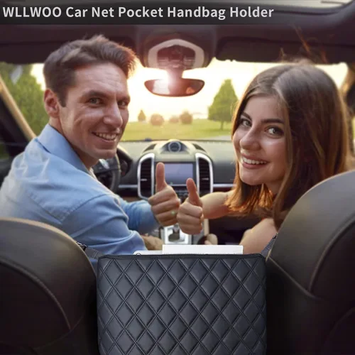 Vista 5 de WLLWOO WLLWOO Soporte de red para bolso de mano entre los asientos, organizador de almacenamiento trasero para consola, barrera de almacenamiento