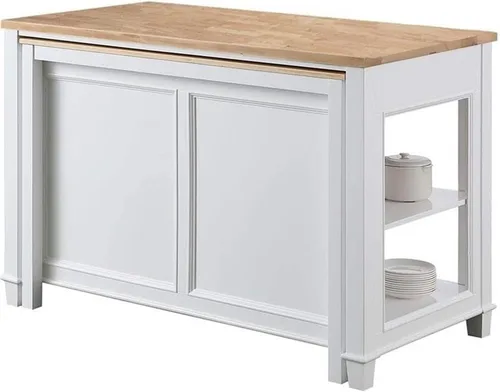 Vista 5 de KD-01-W Medley - Isla de cocina con mesa de comedor extensible de 54 pulgadas de ancho, color blanco, no necesita montaje