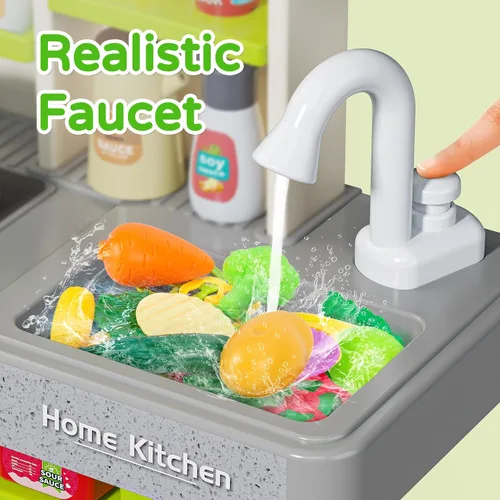 Vista 5 de Letapapa Juego de Cocina para Niños, Juguetes de Cocina con Sonido y Luz Realistas, Estufa de Cocina, Fregadero, Comida de Juego y Accesorios