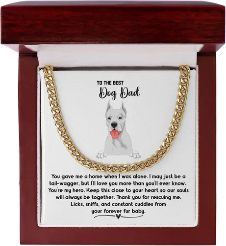 Vista 2 de Dogo Argentino Dog Dad Cuban Chain Necklace, Jewelry Message Card for My Fur Dad, Dogo Argentino Dog Owner, Pet Portrait Necklace Present