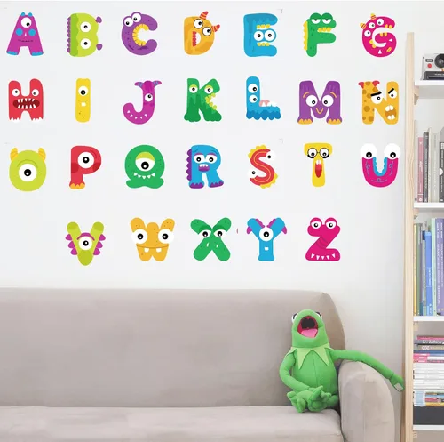 Vista 12 de Calcomanías de alfabeto para niños, alfabeto ABC, calcomanías de tren, calcomanías de pared de letras del alfabeto, calcomanías de pared