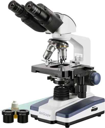 Vista 3 de AmScope Microscopio compuesto binocular 40X-2500X LED con diapositivas en blanco de 50pc y cámara USB3 de 5MP