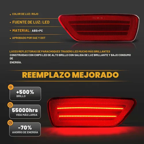 Vista 2 de Gempro Luces reflectoras LED para parachoques trasero para Jeep Grand Cherokee 2011-2021, Patriot 2013-2017, Dodge Journey 2011-2020, 2 unidades Len