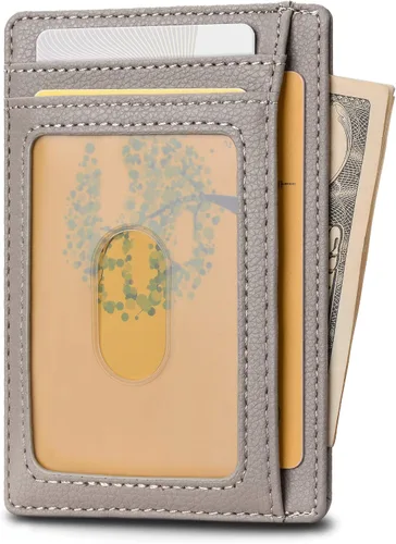 Vista 2 de Buffway - Cartera delgada minimalista de cuero con protección RFID para hombre y mujer