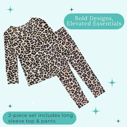 Vista 9 de Posh Peanut Pijamas para niñas, suaves, de viscosa de bambú para niños, pijamas a juego de manga larga para niñas