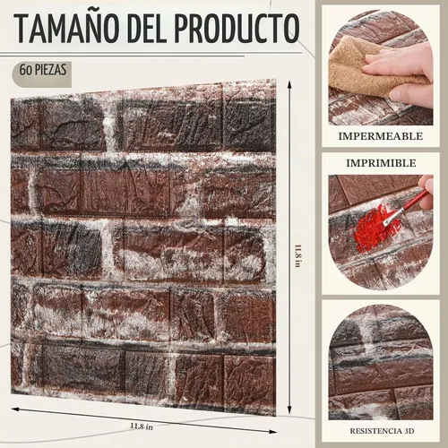 Vista 2 de Colarr 60 Piezas 58 Pies Cuadrados Paneles de Pared 3D Despegar y Pegar Papel Tapiz de Ladrillo 3D de Espuma Sintética Panelado Sintético Paneles