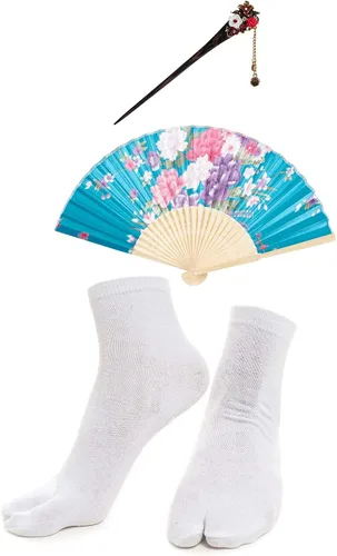 Vista 7 de Elibelle Juego de calcetines de seda plegables de seda para mujer, estilo kimono de anime japonés