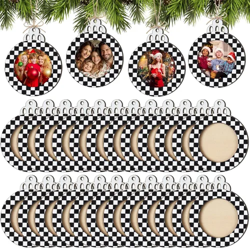 Vista 10 de Blulu 24 piezas de adorno de fotos de la primera Navidad del bebé 2025 marcos de fotos de Navidad a granel marcos de fotos colgantes de madera