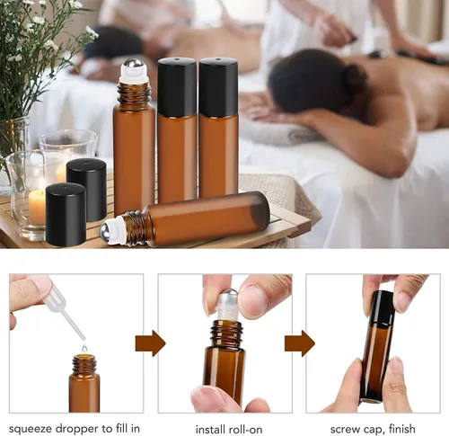 Vista 2 de Botellas de spray ámbar y vidrio - 0.7 fl oz, botellas de rodillo de 0.3 fl oz para aceites esenciales y cosméticos