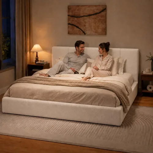Vista 7 de Anwick Marco de cama King Cloud con cabecero, plataforma tapizada Blanco crema