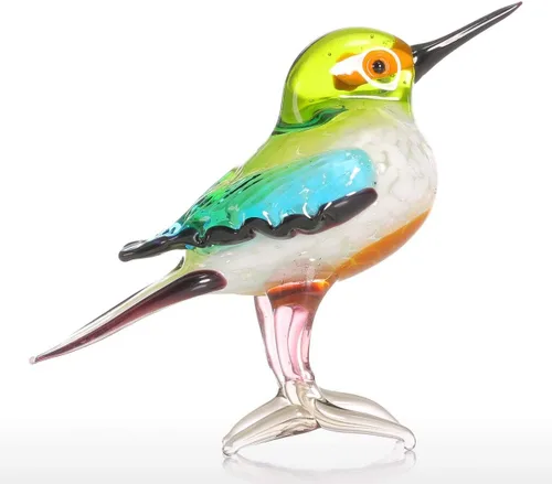 Vista 2 de Too-arts - Escultura de cristal con diseño de pájaro pequeño, estatua soplada a mano, multicolor