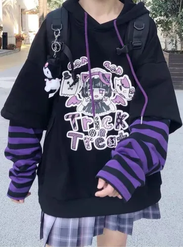 Vista 3 de EMILYLE Sudadera con capucha de estilo japonés para mujeres y niñas, sudadera con estampado lindo de anime kawaii